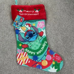Disney Stitch Merry Christmas Happy Holidays Strumpf rot Plüsch Top - Bild 1 von 5