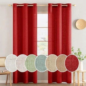 Red Linen Curtains 96 Inches Long 2 Panels Set for Bedroom Living Room, Soft ... - Picture 1 of 6