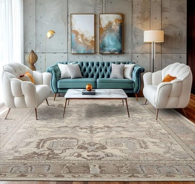 5x8 Area Rug- LoomBloom Hand Hooked Arts & Crafts Transitional Wool Beige - Image 1 of 4