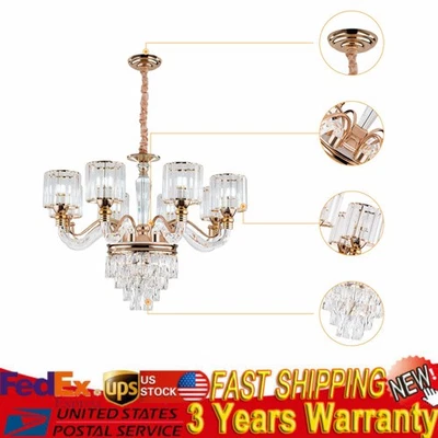 8 Lights Gold Large Crystal Chandeliers Ceiling Light Fixture for Living Room US - Image 1 of 4