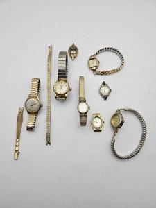 7 Ladies Watches Most Mechanical and Ticking Gold Filled Bezel, Caps, Case - Picture 1 of 14