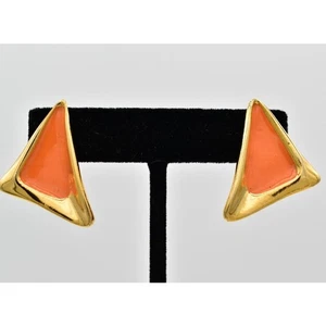 Pendientes colgantes vintage oro naranja esmalte geométrico grueso hechos en EE. UU. NUEVOS AÑOS 80 9H - Imagen 1 de 12