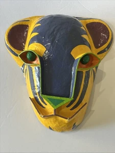 Signed Gina Truex Folk Art Paper Mache Tiger Cat Mask Wall Art Hanging - Picture 1 of 15