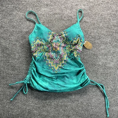 prAna Tankini Swimsuit Top Womens Medium Paisley UPF 50 Adjustable Side Ruched - Image 1 of 4
