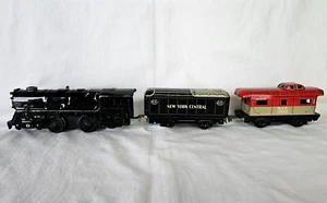 Vintage Marx Tin Litho Wind Up Train Engine, Tender & Caboose New York Central - Picture 1 of 8