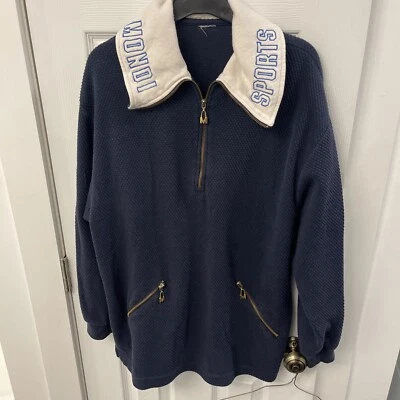 Mondi Sports Sweatshirt Womens Size 40 Vintage Blue Logo Wide Collar Zip Pockets - Image 1 of 4