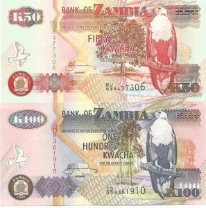LOTE DE  2 BILLETES DE ZAMBIA: 50 Y 100 KWACHA 2008-09 SC NUEVOS - Imagen 1 de 1