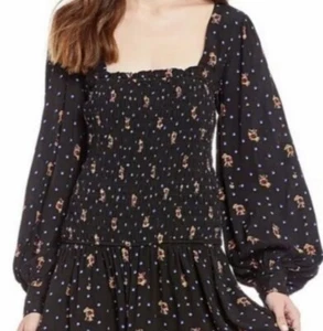 Free People Smock You Very Much Mini Dress Ling Sleeve Black Dixie Floral NWT - Picture 1 of 16