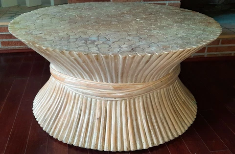 McGuire Style Mid Century Modern Wheat Sheaf Rattan Bamboo Round Coffee Table Cover