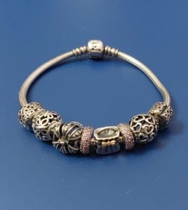 Bracciale Pandora misura 19 con charms, clip e distanziatori - tutto originale - Foto 1 di 6