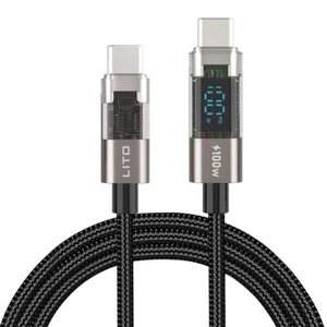 LITO LD09 100W USB-C to USB-C High Speed Charging Braided with display 120cm - B - Picture 1 of 6