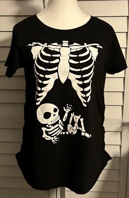 Maternity Tshirt Skeleton Baby Crazy Dogs Women Size L Fall Goth Christmas Gift - Image 1 of 4