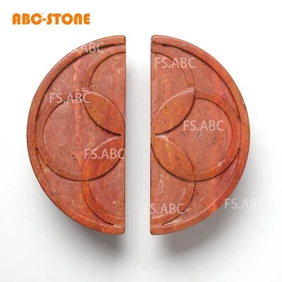 2 Pcs Natural Red Travertine Door Handles Decorative Vintage Doorknobs - Image 1 of 4