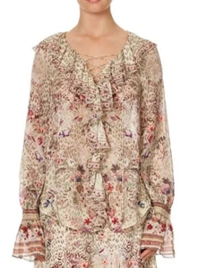 Camilla Silk Blouse Size M (AU 12/US 8) Lace Up Ruffle "Drifting Dreamer" - Picture 1 of 22