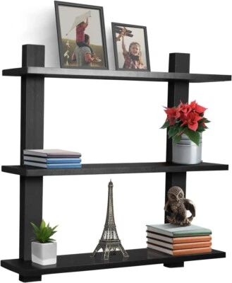 3-Tier Wall Mounted Shelves, Decorative Hanging Display, Storage Shelf - Black - Image 1 of 4