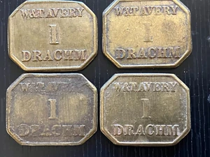 4 Vintage 1 Drachm W & T Avery APOTHECARY Chemists - Pharmacists BrassWeights - Picture 1 of 3