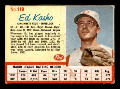 1962 Post Baseball #119 Ed Kasko GD *d4 - Image 1 of 2