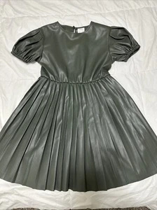 Zara Kids 8 Olive Green Faux Leather Pleated Skirt Puff Sleeve 128 Cm Girls - Picture 1 of 9