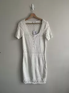 Warehouse Knitted Dress Size 10 White/Ivory Crochet Look Square Neck - Picture 1 of 6