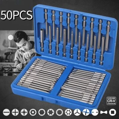 US 50PCS Extra Long Security Bits Hex Torx Star Spline Flat Screwdriver Bit  Set - Image 1 of 4