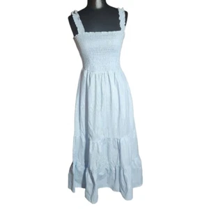 NWT MSK Womens Light Blue Smocked Bodice Ruffled Straps Dress Size Petite Large - Picture 1 of 9