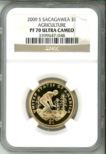 2009 S $1 SACAGAWEA - AGRICULTURE - NGC PF 70 ULTRA CAMEO - Picture 1 of 2