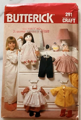 Vintage Butterick Pattern 291 Doll Clothes 19" Dresses Shoes Raincoat Hat UNCUT - Image 1 of 4