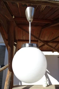 c. 1940 ART DECO 50cm KUGELLAMPE Chromlampe Deckenlampe Opalglas Kugelschirm - Bild 1 von 12