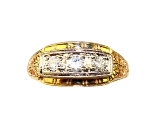 ART DECO STYLE 10K YELLOW GOLD 3 DIAMOND FILIGREE RING BAND SIZE 7 - Picture 1 of 4