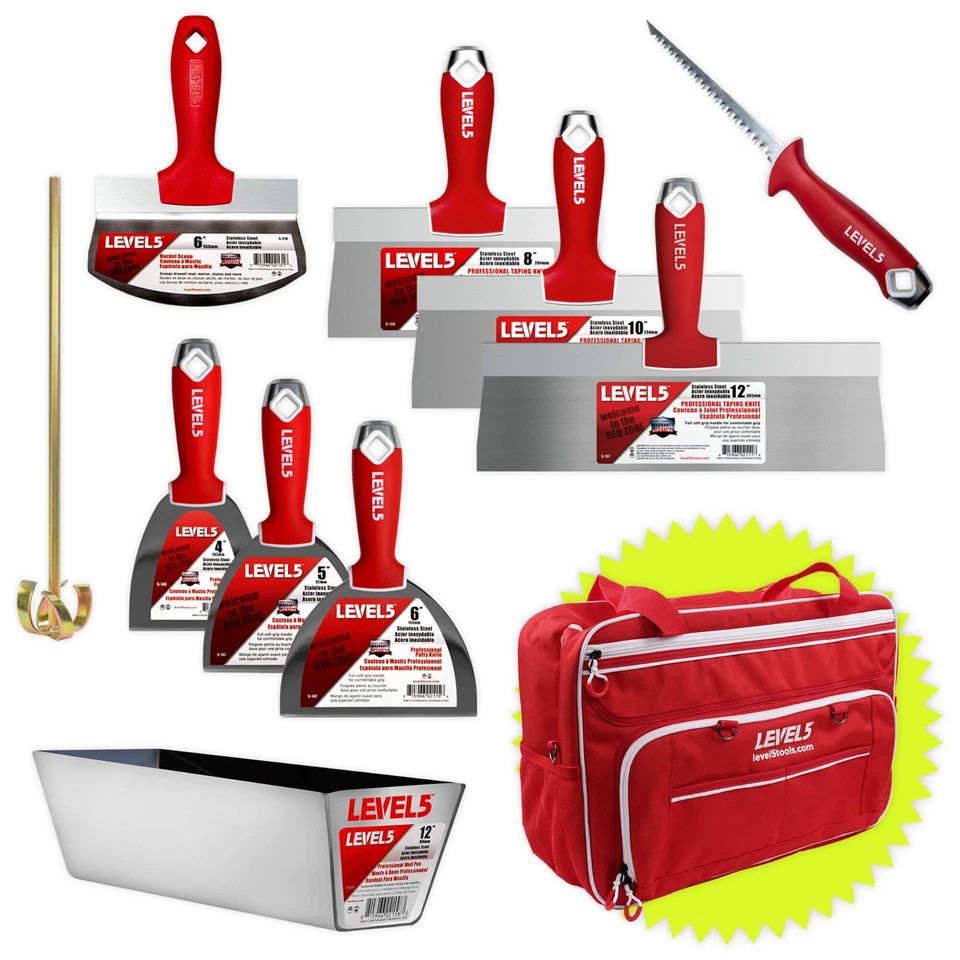 LEVEL5 Drywall Finishing Hand Tool Set with Tool Bag | Stainless Steel 5-680 - Image 1 of 4