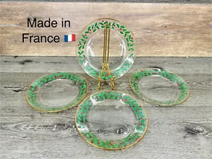 Vintage Arcoroc France Holly Berries Ribbon Gold Trim 8" Salad Plates ~Set of 4 - Picture 1 of 6