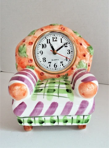 Ceramic Chair Shaped Shelf Desk Mantle Quartz Clock Orange Lavender Green Unique Cover