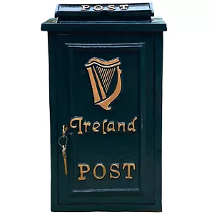 Irish Harp Irish Post Mailbox Slot Green Cast Iron – Wall Mounted or Standing - Picture 1 of 6