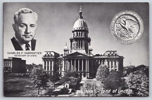 Postcard Illinois Land of Lincoln Charles F Carpentier Secretary of State - Picture 1 of 2