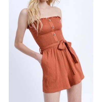 Mameluco LOVE TREE Talla L Naranja Quemado Abotonado Calado Sin Tirantes Una Pieza Rayón Foto 1 de 4