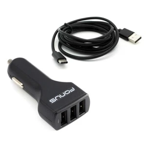 3-Port USB 36W Car Charger 4.8A Type-C Cable 6ft Power Adapter for Cell Phones - Picture 1 of 6