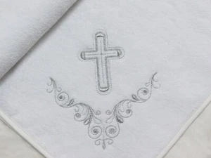 Silver Cross Embroidered Baptism Towel Baby Christening Towel White Terry 37x37" - Picture 1 of 2