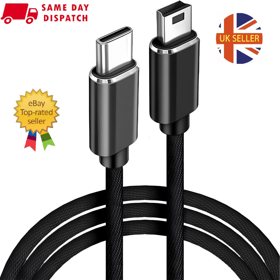 USB C to Mini USB Charger Data Cable for Dashcam Camera eg Nextbase Type-C UK - Image 1 of 4