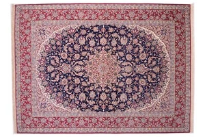 Perser Isfahan Teppich Handgeknüpft 250x350 Blau Orientalisch Wolle Kurzflor - Picture 1 of 9