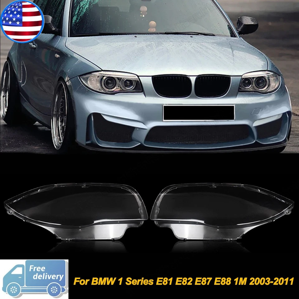 Left&Right Clear Headlight Lens Cover For BMW 1 Series E81 E82 E87 E88 1M 03-13 Foto 1 de 4