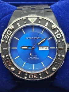 Orologio Uomo Aragon A168 Enforcer Quadrante Blu Sunburst 50mm Completamente Automatico Nero - Foto 1 di 8