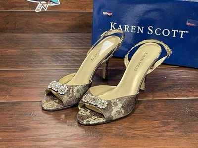 Karen Scott Jazz Women's Sling Back Pump Brown Floral Fabric Women’s Sz 7 M Used - Image 1 of 4