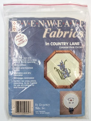 Evenweave Fabrics In Country Lane Colonial Pink Circle Printed 14 ct ecru Aida - Image 1 of 2