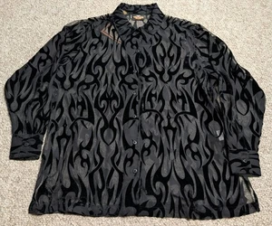 Camicia manica lunga vintage nuova con etichette Harley Davidson velluto trasparente fiamma bottoni XL - Foto 1 di 5