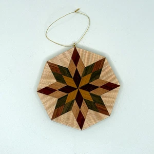 Handarbeit Holz Intarsien Amish Quilt Stern Ornament rustikal Volkskunst Weihnachten - Bild 1 von 4