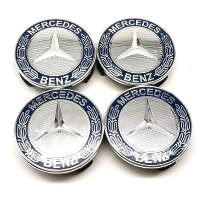 4PCS Mercedes Benz Wheel Center Hub Caps 75mm Dark Blue Logo Badge Emblem - Image 1 of 4