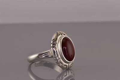 CII Sterling Silver Puffy Openwork Bezel Red Carnelian Band Ring Mex 925 Sz: 9 - Image 1 of 4