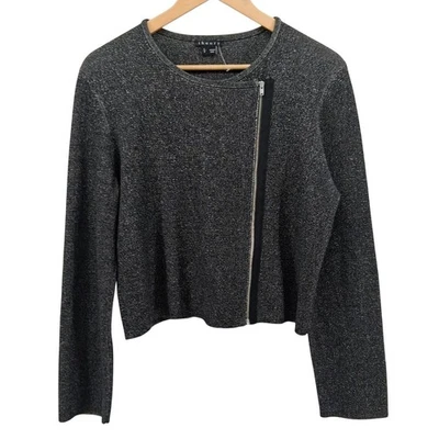 Theory Lioralee Prosecco 夹克 尺寸 L 灰色 金属针织 不对称拉链 Moto — 第 1/4 张图片