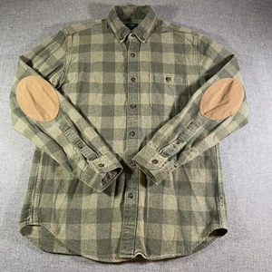 J.Crew Mens Medium Olive Green Plaid Flannel Shirt Button Up Elbow Patch - Picture 1 of 8