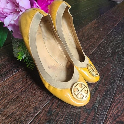 Sapato de Balé Tory Burch Flats Feminino 9,5M Couro Patente Marrom Logotipo Caroline - Imagem 1 de 4